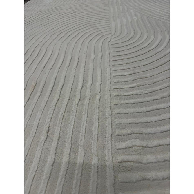 Washable Flores 1924 Modern Plain Geometric Spiral Soft-Touch Textured Carved Hi-Lo Eco-Recycled Polyester Cream/Ivory Rug