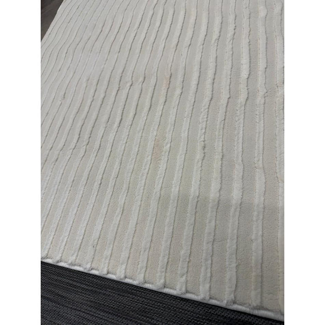 Washable Flores 1924 Modern Plain Geometric Spiral Soft-Touch Textured Carved Hi-Lo Eco-Recycled Polyester Cream/Ivory Rug