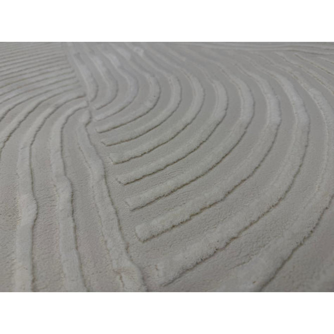 Washable Flores 1924 Modern Plain Geometric Spiral Soft-Touch Textured Carved Hi-Lo Eco-Recycled Polyester Cream/Ivory Rug