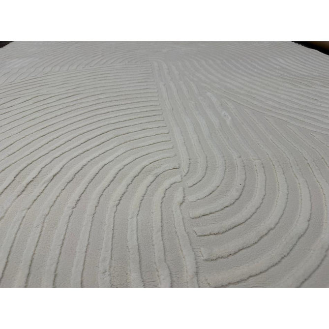 Washable Flores 1924 Modern Plain Geometric Spiral Soft-Touch Textured Carved Hi-Lo Eco-Recycled Polyester Cream/Ivory Rug