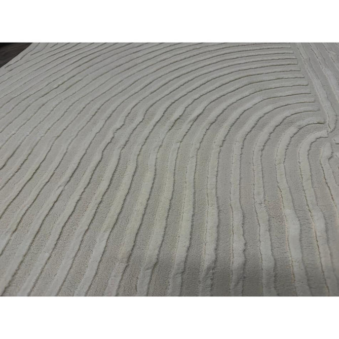 Washable Flores 1924 Modern Plain Geometric Spiral Soft-Touch Textured Carved Hi-Lo Eco-Recycled Polyester Cream/Ivory Rug