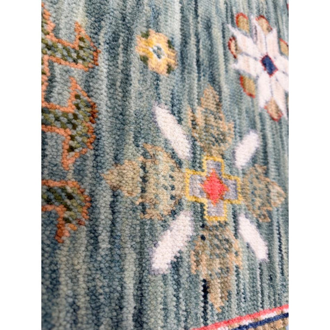 Nomad Vintage Traditional Persian Geometric Medallion Floral Border Low-Profile Wool Blend Loop Pile Green/Multicolour Rug