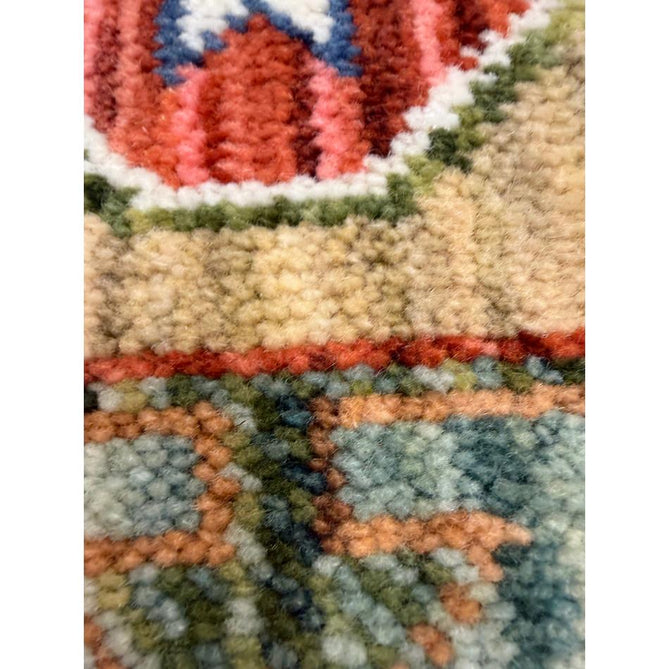 Nomad Vintage Traditional Persian Geometric Medallion Floral Border Low-Profile Wool Blend Loop Pile Green/Multicolour Rug