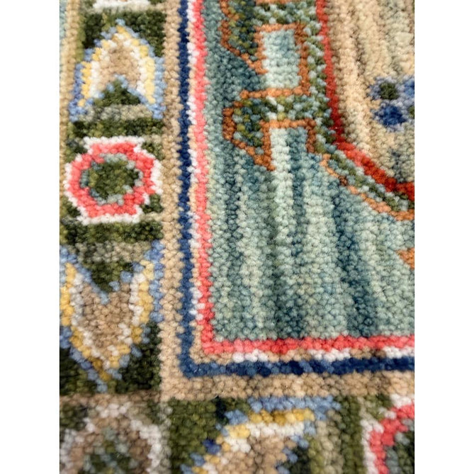 Nomad Vintage Traditional Persian Geometric Medallion Floral Border Low-Profile Wool Blend Loop Pile Green/Multicolour Rug