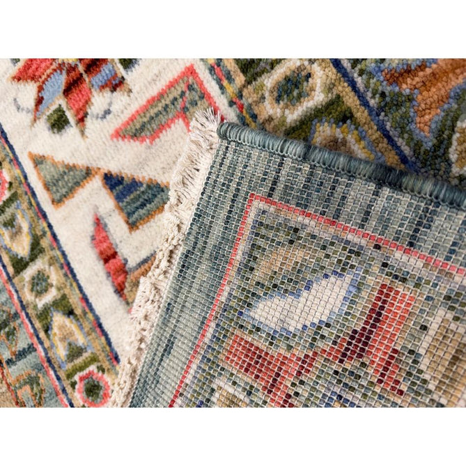 Nomad Vintage Traditional Persian Geometric Medallion Floral Border Low-Profile Wool Blend Loop Pile Green/Multicolour Rug