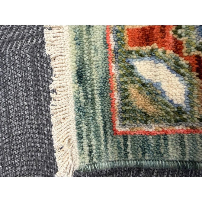 Nomad Vintage Traditional Persian Geometric Medallion Floral Border Low-Profile Wool Blend Loop Pile Green/Multicolour Rug