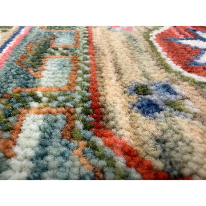 Nomad Vintage Traditional Persian Geometric Medallion Floral Border Low-Profile Wool Blend Loop Pile Green/Multicolour Rug