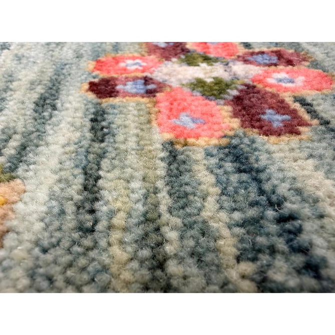 Nomad Vintage Traditional Persian Geometric Medallion Floral Border Low-Profile Wool Blend Loop Pile Green/Multicolour Rug