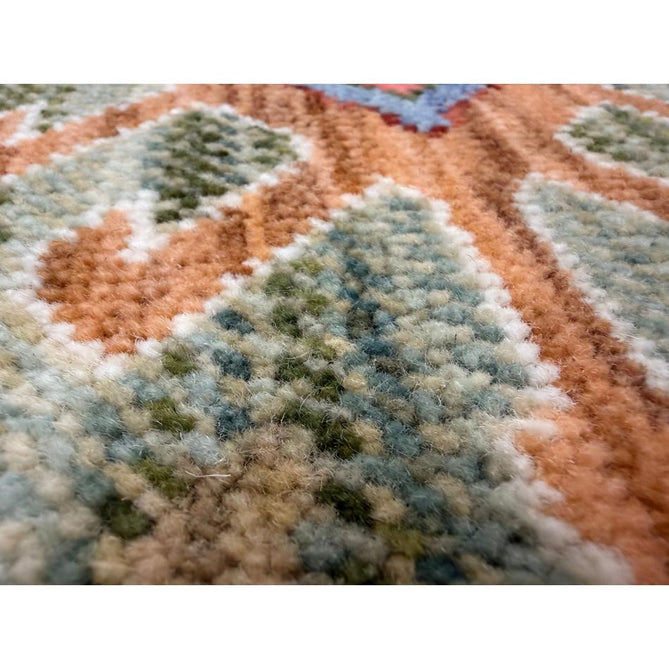 Nomad Vintage Traditional Persian Geometric Medallion Floral Border Low-Profile Wool Blend Loop Pile Green/Multicolour Rug