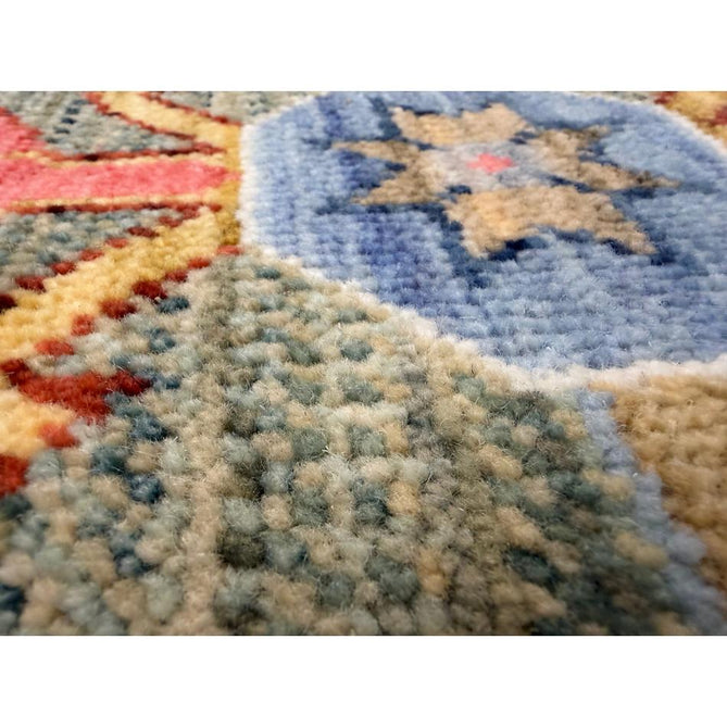 Nomad Vintage Traditional Persian Geometric Medallion Floral Border Low-Profile Wool Blend Loop Pile Green/Multicolour Rug