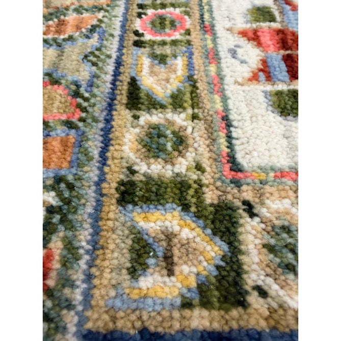 Nomad Vintage Traditional Persian Geometric Medallion Floral Border Low-Profile Wool Blend Loop Pile Green/Multicolour Rug