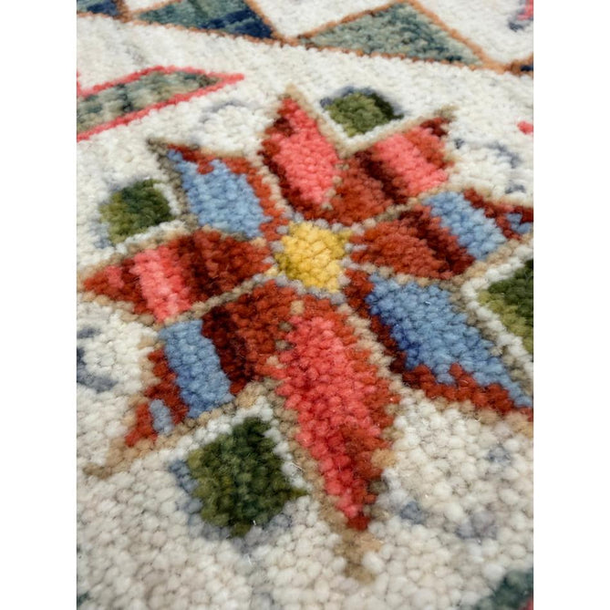 Nomad Vintage Traditional Persian Geometric Medallion Floral Border Low-Profile Wool Blend Loop Pile Green/Multicolour Rug
