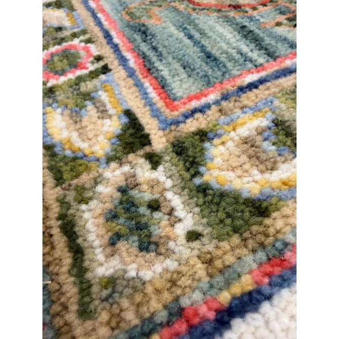 Nomad Vintage Traditional Persian Geometric Medallion Floral Border Low-Profile Wool Blend Loop Pile Green/Multicolour Rug