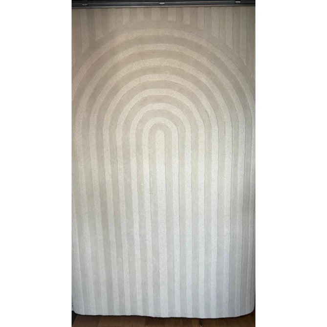 Hudson Bay 24137 Modern Plain Geometric Arched Line Curved Bands Hand-Woven Chunky High-Density Textured Carved Hi-Lo 3D Effect Wool Pile Ivory Rug