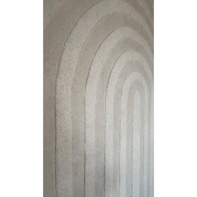 Hudson Bay 24137 Modern Plain Geometric Arched Line Curved Bands Hand-Woven Chunky High-Density Textured Carved Hi-Lo 3D Effect Wool Pile Ivory Rug