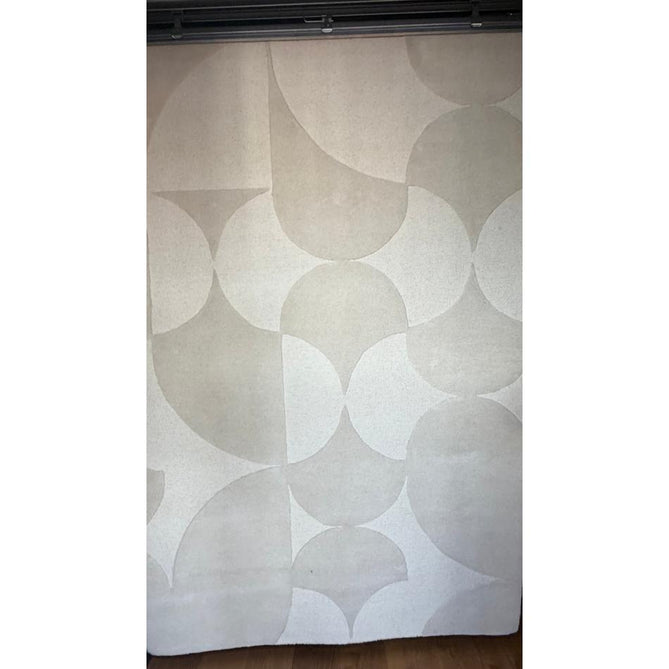 Hudson Bay 24143 Modern Plain Geometric Overlapping Semi-Circle Curved Arcs Hand-Woven Chunky High-Density Textured Carved Hi-Lo 3D Effect Cut & Loop Wool Pile Ivory Rug