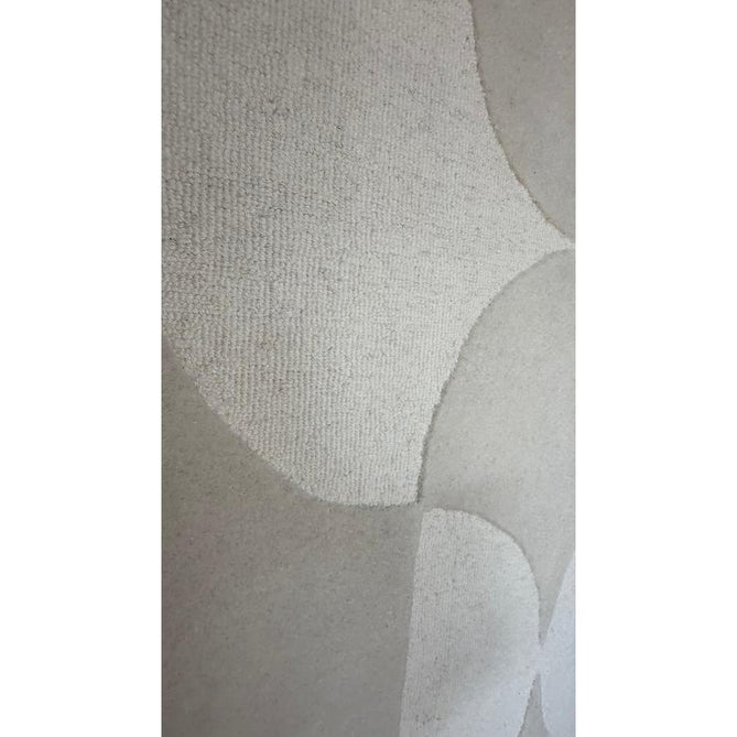 Hudson Bay 24143 Modern Plain Geometric Overlapping Semi-Circle Curved Arcs Hand-Woven Chunky High-Density Textured Carved Hi-Lo 3D Effect Cut & Loop Wool Pile Ivory Rug