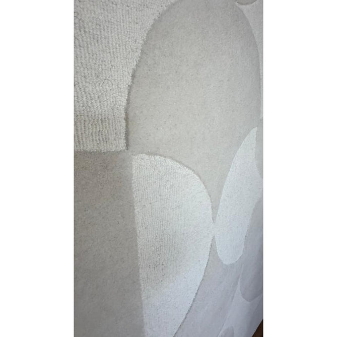 Hudson Bay 24143 Modern Plain Geometric Overlapping Semi-Circle Curved Arcs Hand-Woven Chunky High-Density Textured Carved Hi-Lo 3D Effect Cut & Loop Wool Pile Ivory Rug