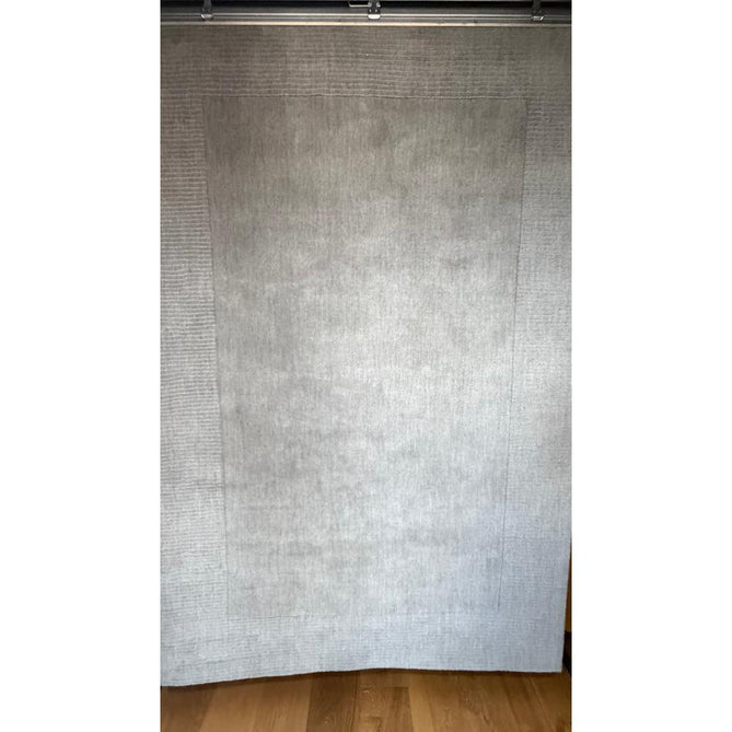 Windsor Modern Plain Hand-Woven Ribbed Textured Border Wool Warm Grey Rug