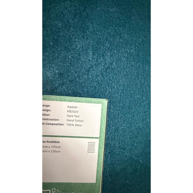 Kasbah KB2025 Modern Plain Geometric Hand-Carved Block Lines Wool Dark Teal Rug