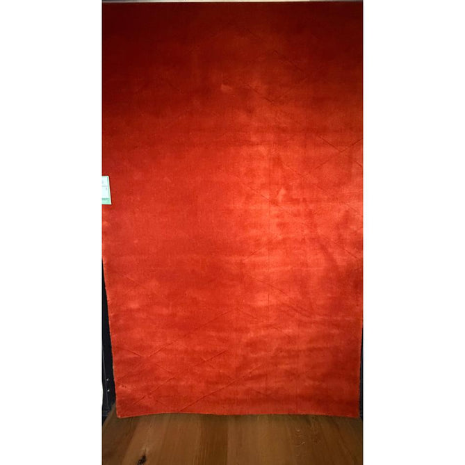 Kasbah KB2025 Modern Plain Geometric Hand-Carved Block Lines Wool Terracotta Red Rug