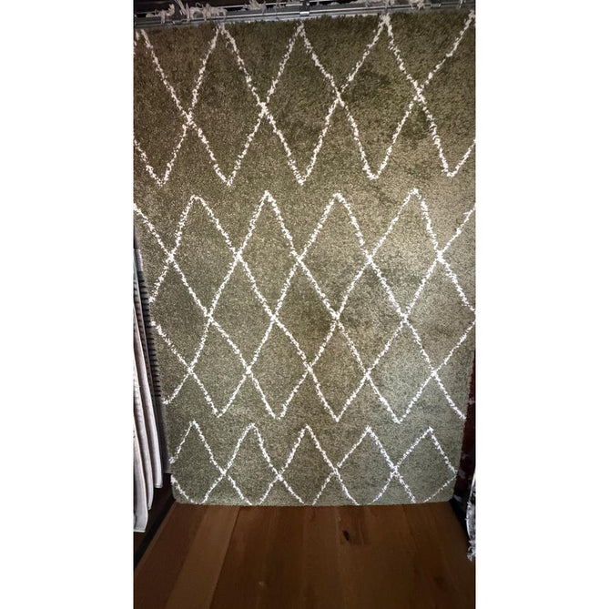 Boho 8280 Modern Moroccan Berber Soft Plush Shaggy Olive Green Rug