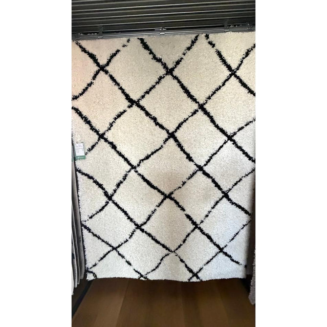 Scandi Berber G257 Modern Moroccan Berber Soft Plush Boho Shaggy White/Black Rug