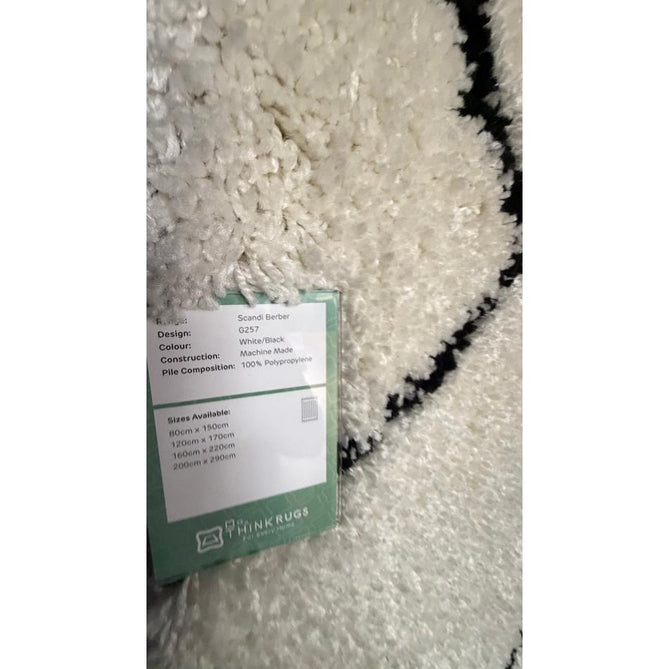 Scandi Berber G257 Modern Moroccan Berber Soft Plush Boho Shaggy White/Black Rug