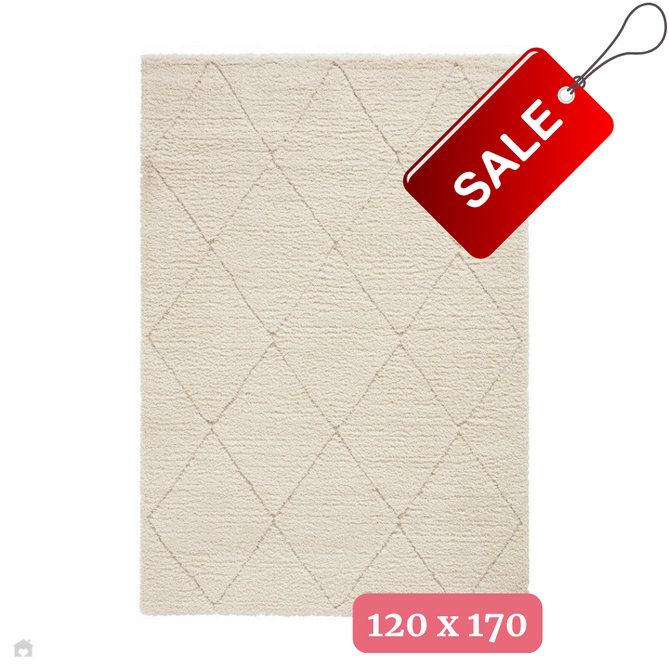 Ideal Shaggy 80260 Modern Plain Berber Textured Soft-Touch Carved Boho Shaggy Cream Rug 120 x 170 cm-Rug Love-Rug Love - The Most Loved Rug Store