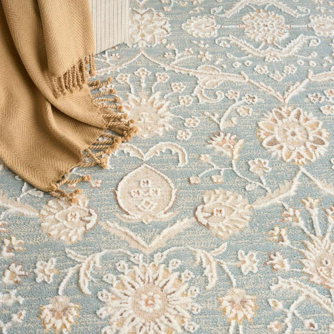 Isla ISL01 Traditional Floral Border Soft-Touch Textured Hi-Lo Polyblend Low-Profile Short Pile Blue Rug-Nourison-Rug Love - The Most Loved Rug Store
