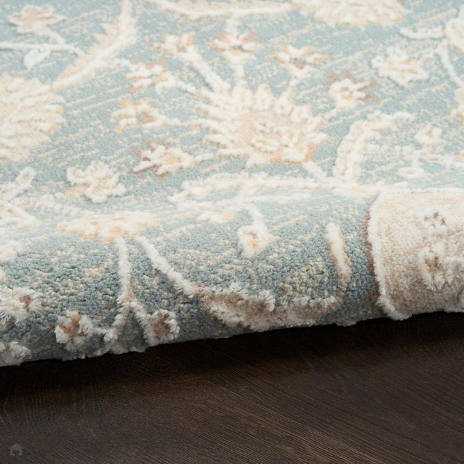 Isla ISL01 Traditional Floral Border Soft-Touch Textured Hi-Lo Polyblend Low-Profile Short Pile Blue Rug-Nourison-Rug Love - The Most Loved Rug Store