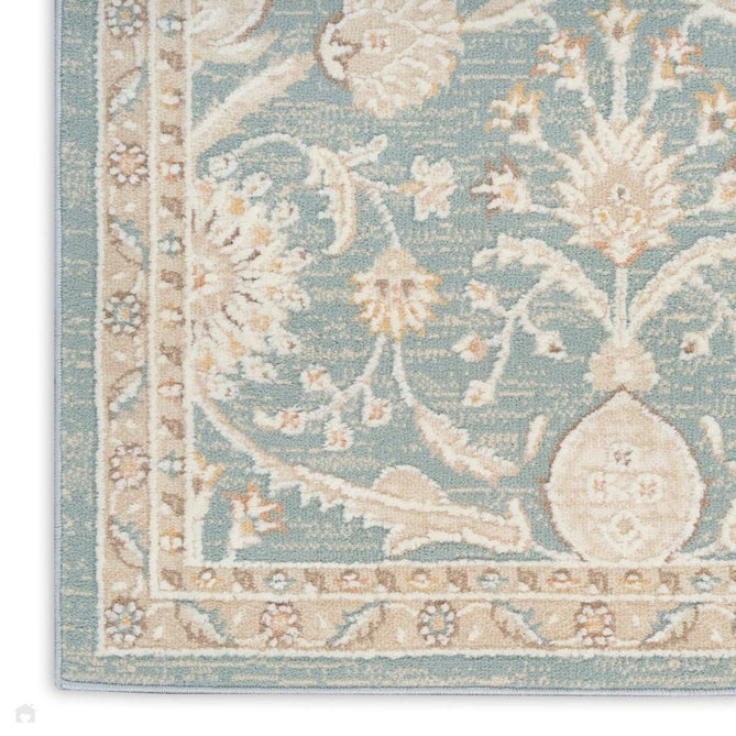 Isla ISL01 Traditional Floral Border Soft-Touch Textured Hi-Lo Polyblend Low-Profile Short Pile Blue Rug-Nourison-Rug Love - The Most Loved Rug Store