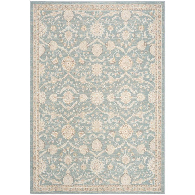 Isla ISL01 Traditional Floral Border Soft-Touch Textured Hi-Lo Polyblend Low-Profile Short Pile Blue Rug-Nourison-Rug Love - The Most Loved Rug Store