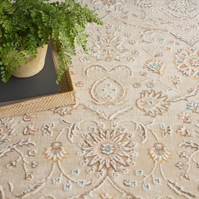 Isla ISL01 Traditional Floral Border Soft-Touch Textured Hi-Lo Polyblend Low-Profile Short Pile Ivory Rug-Nourison-Rug Love - The Most Loved Rug Store