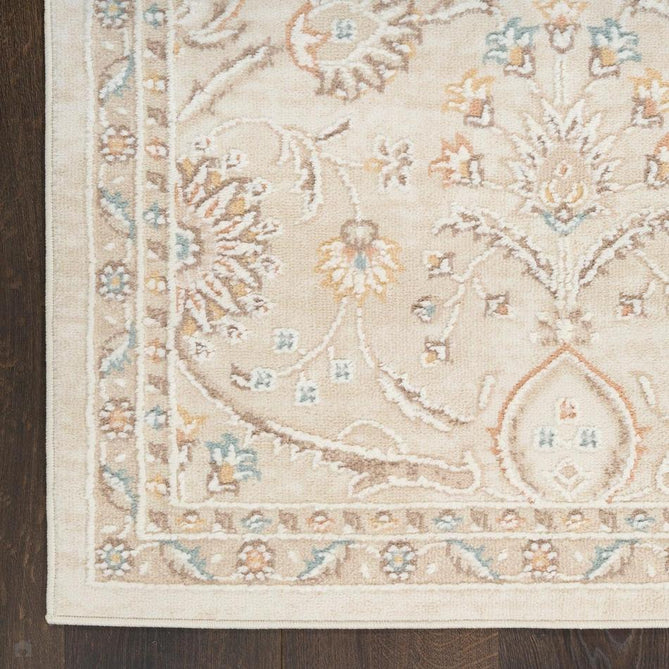 Isla ISL01 Traditional Floral Border Soft-Touch Textured Hi-Lo Polyblend Low-Profile Short Pile Ivory Rug-Nourison-Rug Love - The Most Loved Rug Store