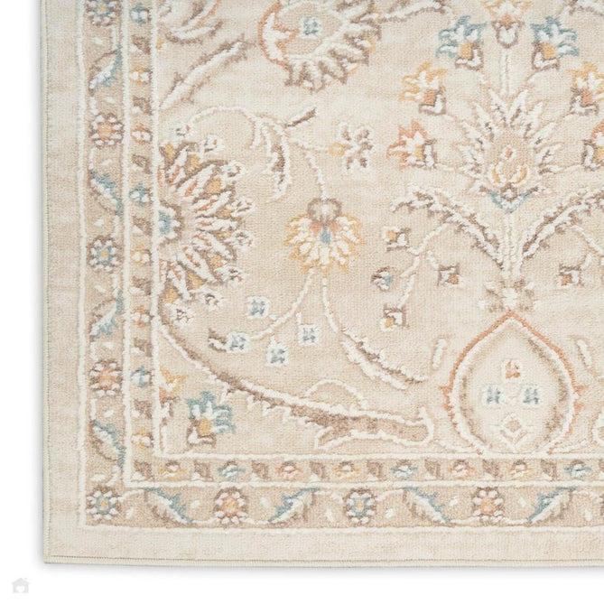Isla ISL01 Traditional Floral Border Soft-Touch Textured Hi-Lo Polyblend Low-Profile Short Pile Ivory Rug-Nourison-Rug Love - The Most Loved Rug Store