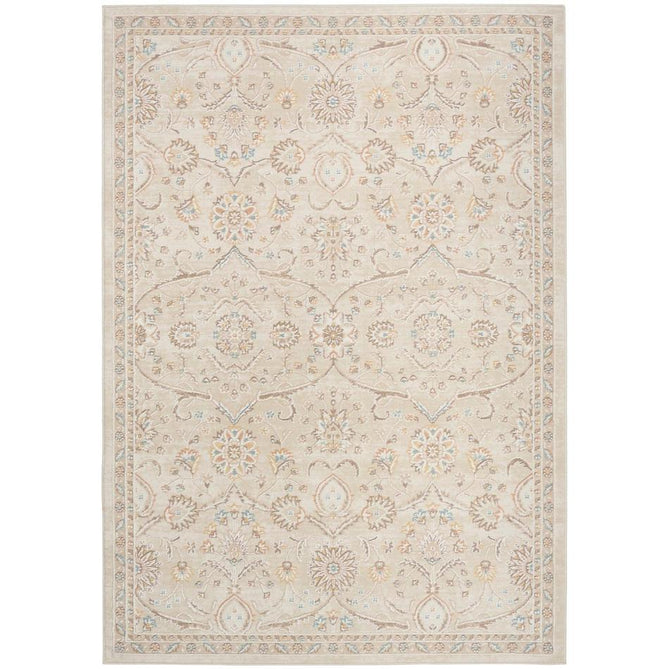 Isla ISL01 Traditional Floral Border Soft-Touch Textured Hi-Lo Polyblend Low-Profile Short Pile Ivory Rug-Nourison-Rug Love - The Most Loved Rug Store
