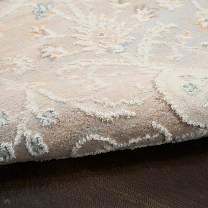 Isla ISL01 Traditional Floral Border Soft-Touch Textured Hi-Lo Polyblend Low-Profile Short Pile Light Grey Rug-Nourison-Rug Love - The Most Loved Rug Store