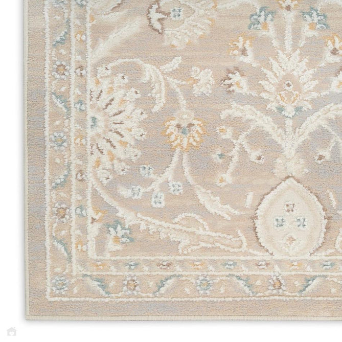 Isla ISL01 Traditional Floral Border Soft-Touch Textured Hi-Lo Polyblend Low-Profile Short Pile Light Grey Rug-Nourison-Rug Love - The Most Loved Rug Store