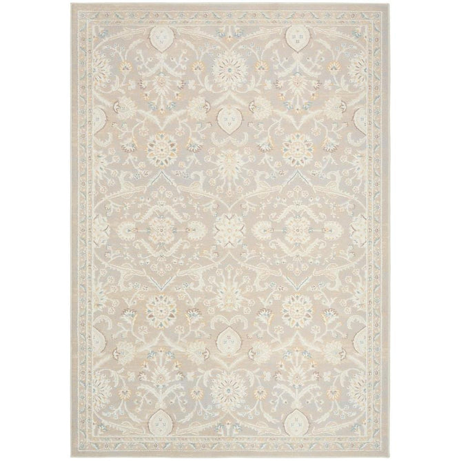 Isla ISL01 Traditional Floral Border Soft-Touch Textured Hi-Lo Polyblend Low-Profile Short Pile Light Grey Rug-Nourison-Rug Love - The Most Loved Rug Store