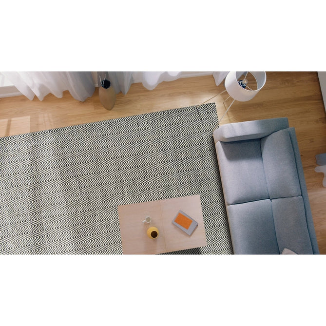 Ives Modern Geometric Chevron Zigzag Hand-Woven Jute&Cotton Durable Textured Soft-Touch Flatweave Black/White Rug-Asiatic Carpets-Rug Love - The Most Loved Rug Store