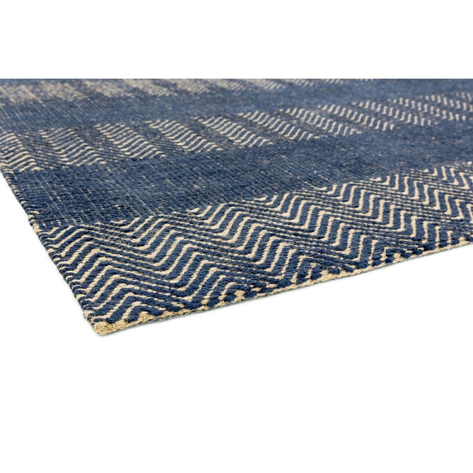 Ives Modern Geometric Chevron Zigzag Hand-Woven Jute&Cotton Durable Textured Soft-Touch Flatweave Navy Blue Rug-Asiatic Carpets-Rug Love - The Most Loved Rug Store