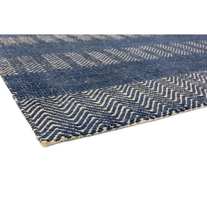 Ives Modern Geometric Chevron Zigzag Hand-Woven Jute&Cotton Durable Textured Soft-Touch Flatweave Navy Blue Rug-Asiatic Carpets-Rug Love - The Most Loved Rug Store