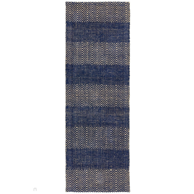 Ives Modern Geometric Chevron Zigzag Hand-Woven Jute&Cotton Durable Textured Soft-Touch Flatweave Navy Blue Rug-Asiatic Carpets-Rug Love - The Most Loved Rug Store