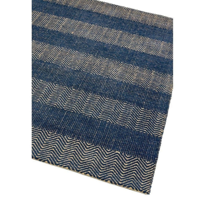 Ives Modern Geometric Chevron Zigzag Hand-Woven Jute&Cotton Durable Textured Soft-Touch Flatweave Navy Blue Rug-Asiatic Carpets-Rug Love - The Most Loved Rug Store