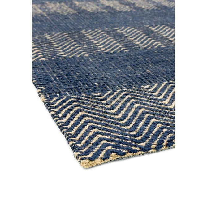 Ives Modern Geometric Chevron Zigzag Hand-Woven Jute&Cotton Durable Textured Soft-Touch Flatweave Navy Blue Rug-Asiatic Carpets-Rug Love - The Most Loved Rug Store