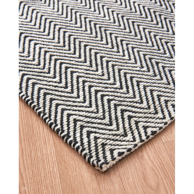 Ives Modern Geometric Chevron Zigzag Hand-Woven Jute&Cotton Durable Textured Soft-Touch Flatweave White/Black Rug-Asiatic Carpets-Rug Love - The Most Loved Rug Store