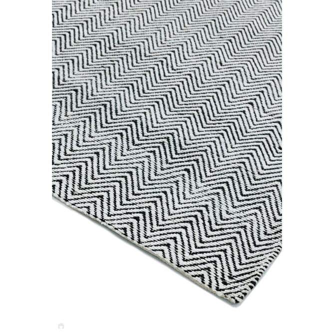 Ives Modern Geometric Chevron Zigzag Hand-Woven Jute&Cotton Durable Textured Soft-Touch Flatweave White/Black Rug-Asiatic Carpets-Rug Love - The Most Loved Rug Store