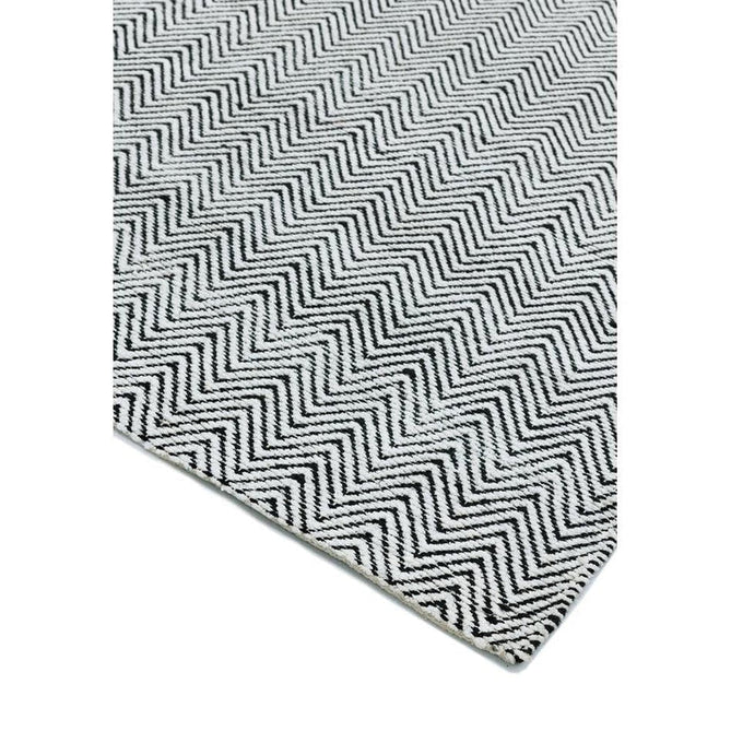 Ives Modern Geometric Chevron Zigzag Hand-Woven Jute&Cotton Durable Textured Soft-Touch Flatweave White/Black Rug-Asiatic Carpets-Rug Love - The Most Loved Rug Store