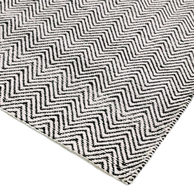 Ives Modern Geometric Chevron Zigzag Hand-Woven Jute&Cotton Durable Textured Soft-Touch Flatweave White/Black Runner-Asiatic Carpets-Rug Love - The Most Loved Rug Store